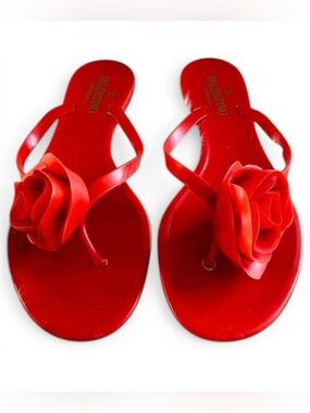 🛍️Valentino Garavani Authentic Red Rose Jelly Flat Thong Sandals
